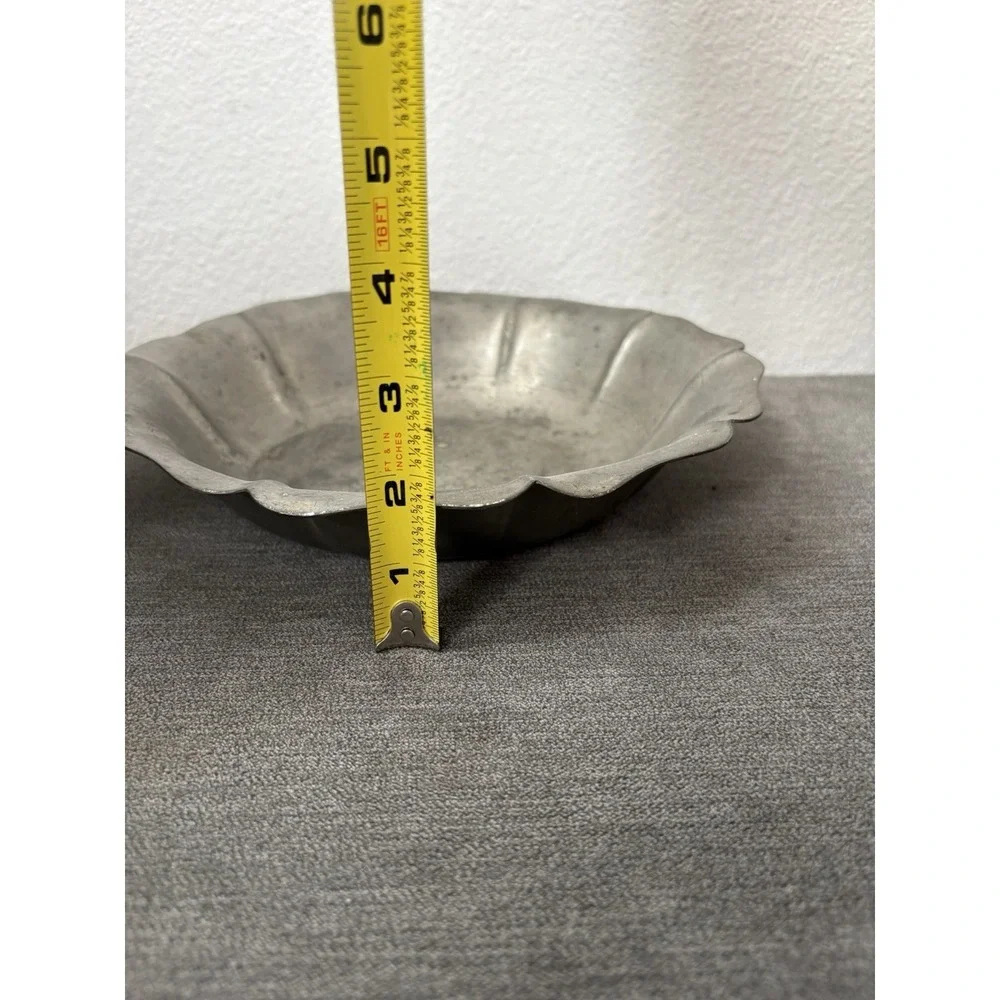 Flagg‎ & Homan Flatter Scalloped Bowl Pewter KS Co Pedestal Compote Bowl Dish